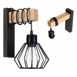 Lampa Kinkiet Ścienny drewniany LED Zwis na kablu klosz 1xE27 LOFT Czarny