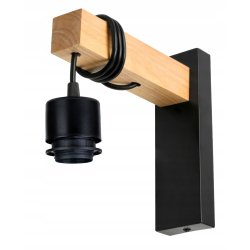 Lampa Kinkiet Ścienny drewniany LED Zwis na kablu klosz 1xE27 LOFT Czarny