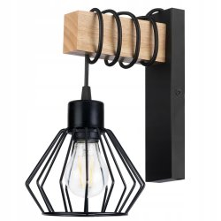 Lampa Kinkiet Ścienny drewniany LED Zwis na kablu klosz 1xE27 LOFT Czarny