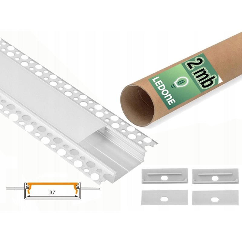 PROFIL szeroki 40mm ALU do taśm led płyt karton-gips KG KLOSZ mleczny 2m