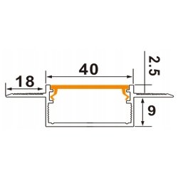 PROFIL szeroki 40mm ALU do taśm led płyt karton-gips KG KLOSZ mleczny 2m