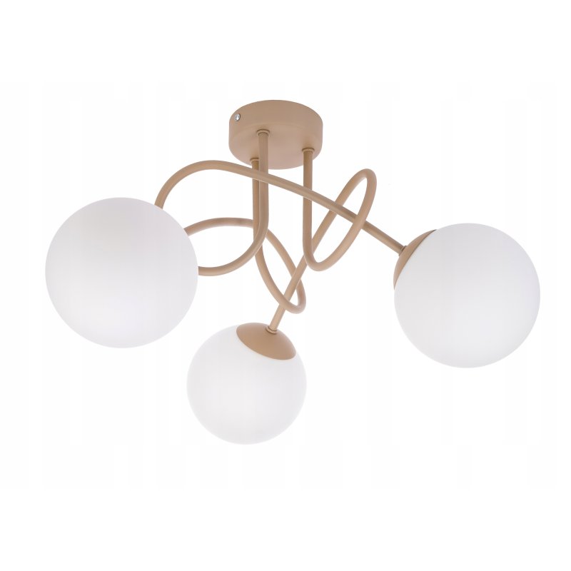 LAMPA SUFITOWA WISZĄCA PLAFON LOFT KRĘCONY KLOSZ KULA 3 x E27 KASZMIR beż