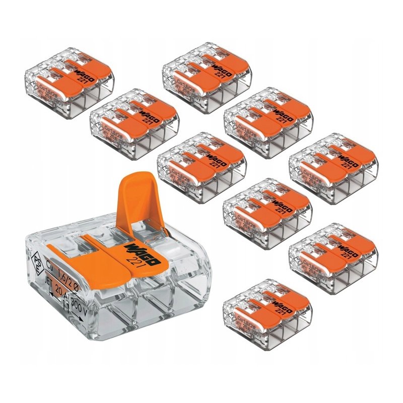 Zestaw Szybkozłączka kostka WAGO 3x 0,08mm-4mm 221-413 zaciskowa klips 10sz
