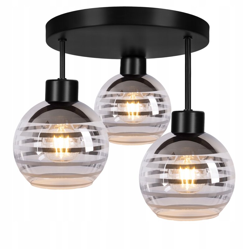 Lampa sufitowa wisząca PLAFON stały na 3x E27 klosz szklana KULA paski