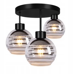 Lampa sufitowa wisząca PLAFON stały na 3x E27 klosz szklana KULA paski