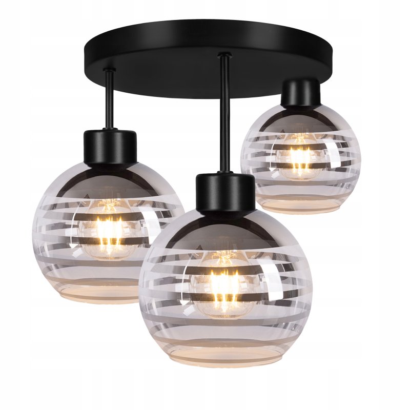 Lampa sufitowa wisząca PLAFON stały na 3x E27 klosz szklana KULA paski