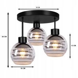 Lampa sufitowa wisząca PLAFON stały na 3x E27 klosz szklana KULA paski