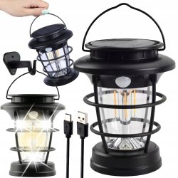 Lampa wisząca stojąca LAMPION KINKIET SOLARNY E27 LOFT filament LED z PIR