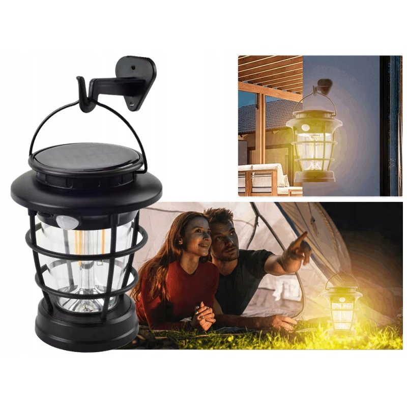 Lampa wisząca stojąca LAMPION KINKIET SOLARNY E27 LOFT filament LED z PIR