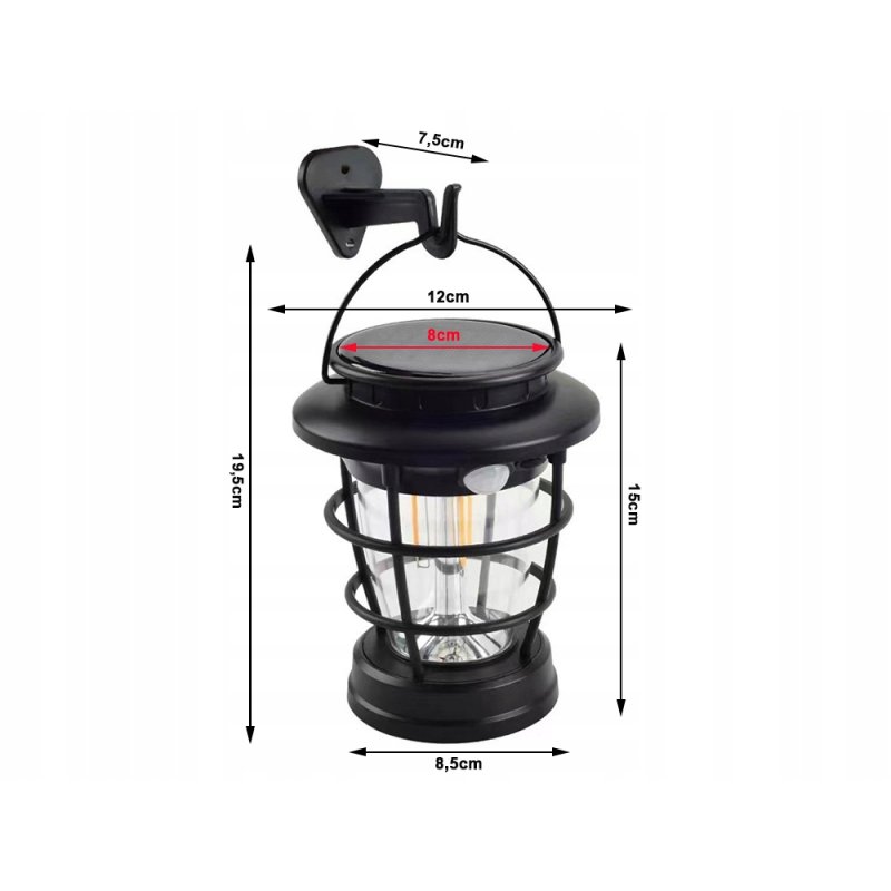Lampa wisząca stojąca LAMPION KINKIET SOLARNY E27 LOFT filament LED z PIR