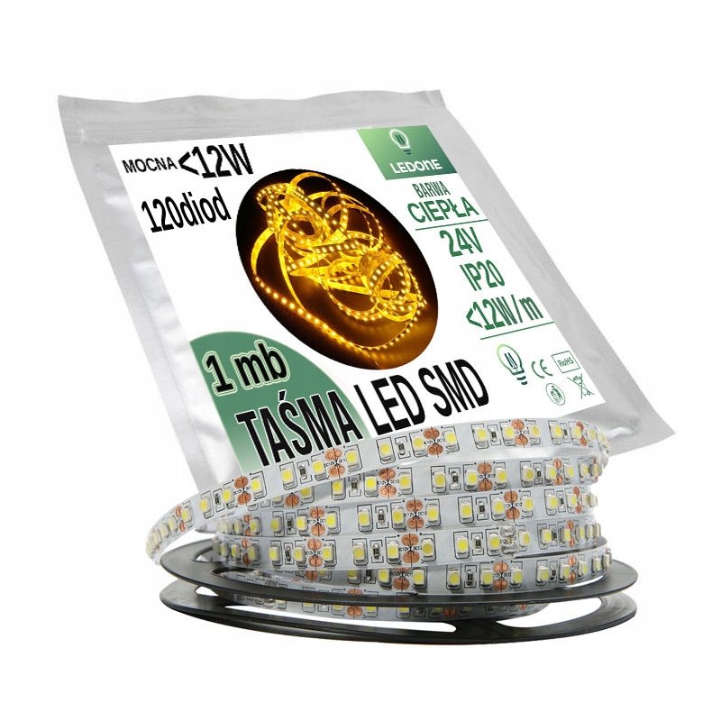 MOCNA Taśma LED PREMIUM 24V 600 IP20 CIEPŁA 1m