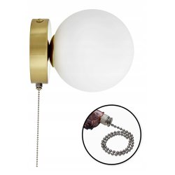 LAMPA ścienna KINKIET z włącznikiem on/off łańcuszkowym SZKLANY KLOSZ KULA