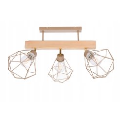LAMPA drewniana belka sufitowa ŻYRANDOL PLAFON 3x KLOSZ DIAMENT KASZMIR beż