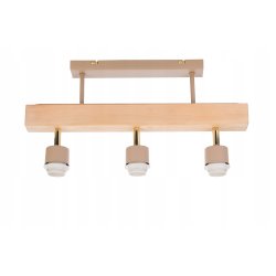 LAMPA drewniana belka sufitowa ŻYRANDOL PLAFON 3x KLOSZ DIAMENT KASZMIR beż