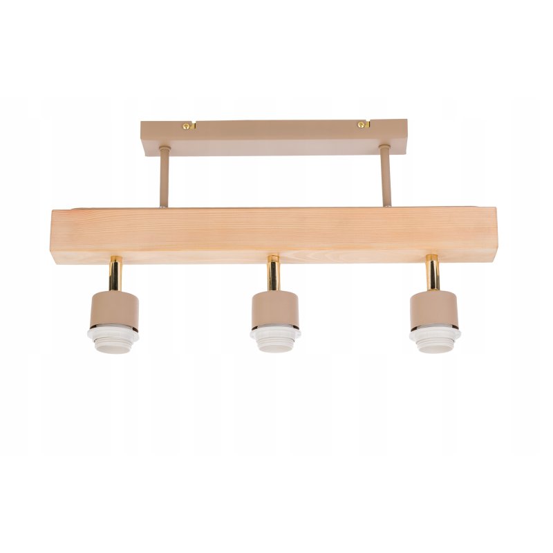 LAMPA drewniana belka sufitowa ŻYRANDOL PLAFON 3x KLOSZ DIAMENT KASZMIR beż