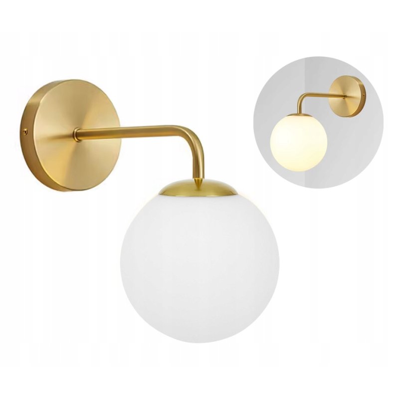 Lampa kinkiet ścienny stały prosty LOFT złoty klosz SZKLANY KULA na 1x E27