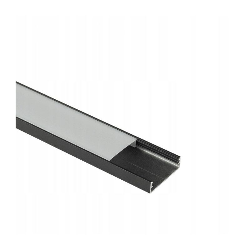PROFIL alu szeroki XL 40mm NAWIERZCHNIOWY czarny KLOSZ mleczny 2m do LED
