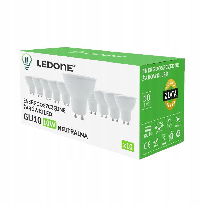 10x Żarówka LED GU10 10W B. NEUTRALNA Premium Energooszczędne Zestaw LEDOWY