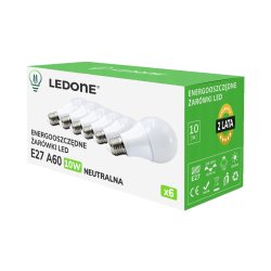 6x Żarówka LED E27 A60 10W Barwa biała NEUTRALNA Premium Zestaw LEDOWY