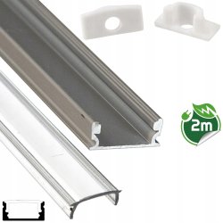 Profil ALUMINIOWY nawierzchniowy srebrny do taśm LED 2m KLOSZ transparentny