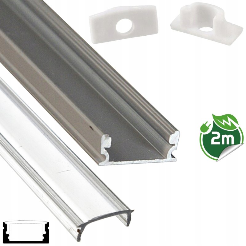 Profil ALUMINIOWY nawierzchniowy srebrny do taśm LED 2m KLOSZ transparentny