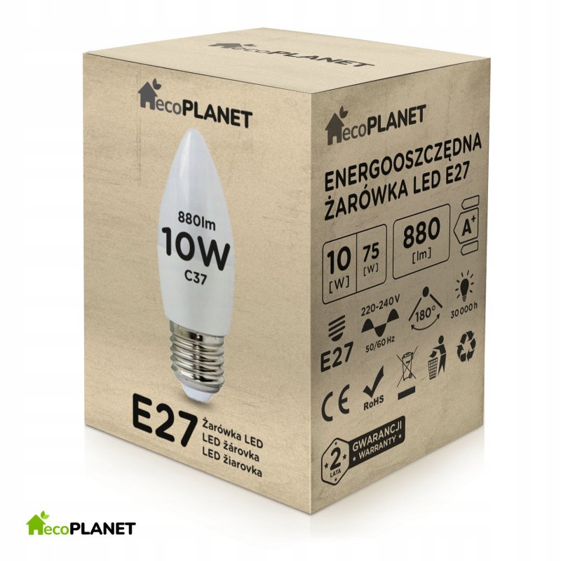 Żarówka LED E27 C37 świeczka 10W barwa CIEPŁA