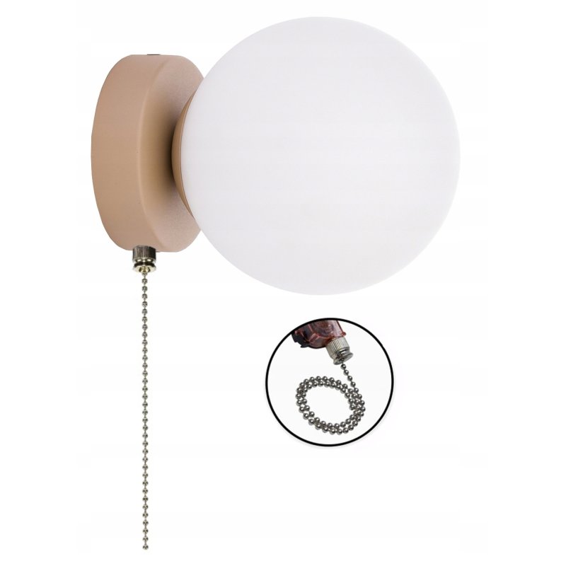 LAMPA ścienna KINKIET z włącznikiem on/off SZKLANY KLOSZ kula KASZMIR beż