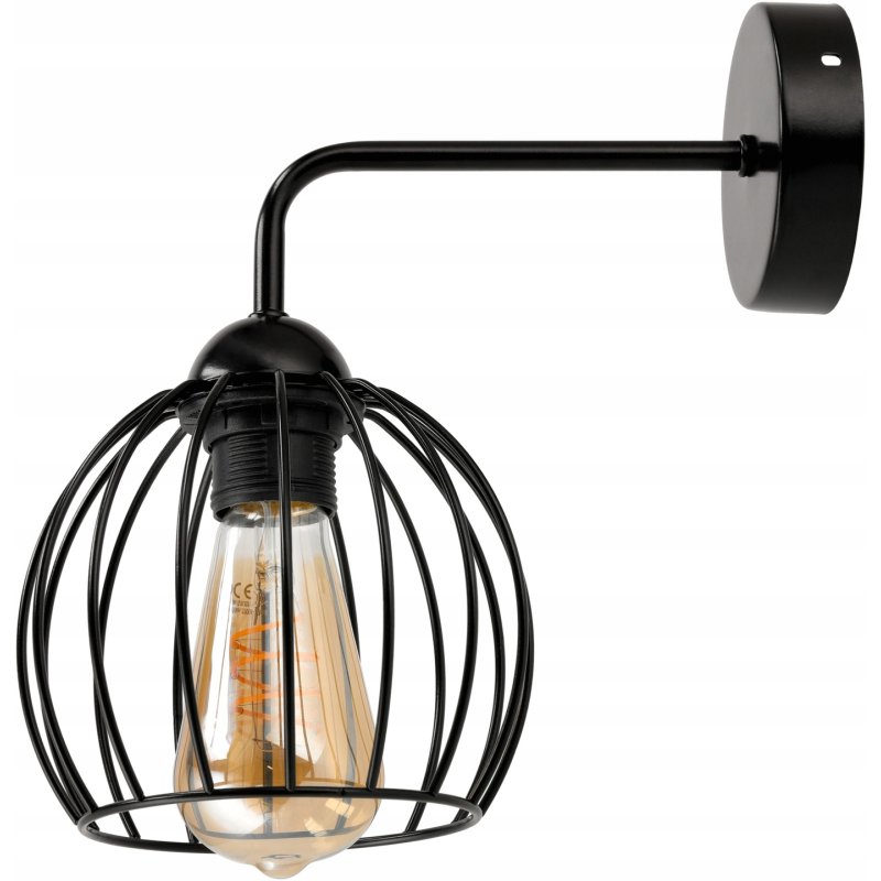 LAMPA KINKIET E27 ścienny stały loft metal KULA DRUT CZARNY