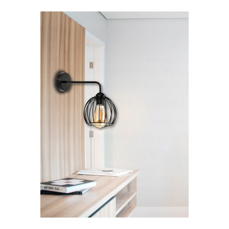 LAMPA KINKIET E27 ścienny stały loft metal KULA DRUT CZARNY