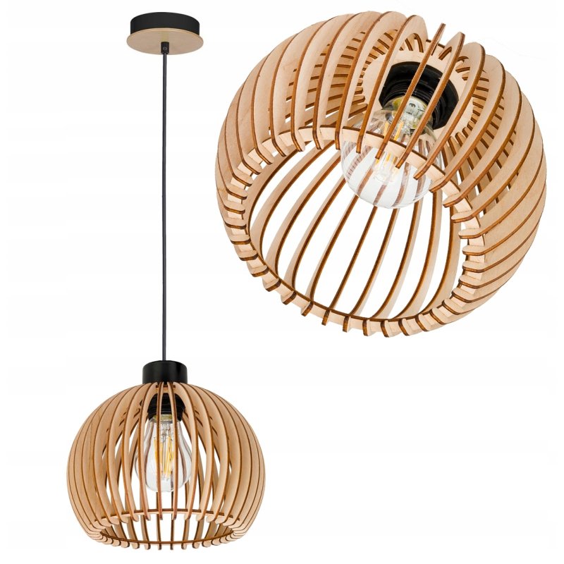 Lampa wisząca zwis żyrandol sufitowa LOFT klosz kula 36 Drewno na 1x E27