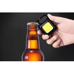 Latarka multi 5w1 LED COB mini kieszonkowa na USB + magnes brelok otwieracz