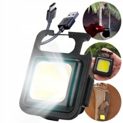 Latarka multi 5w1 LED COB mini kieszonkowa na USB + magnes brelok otwieracz
