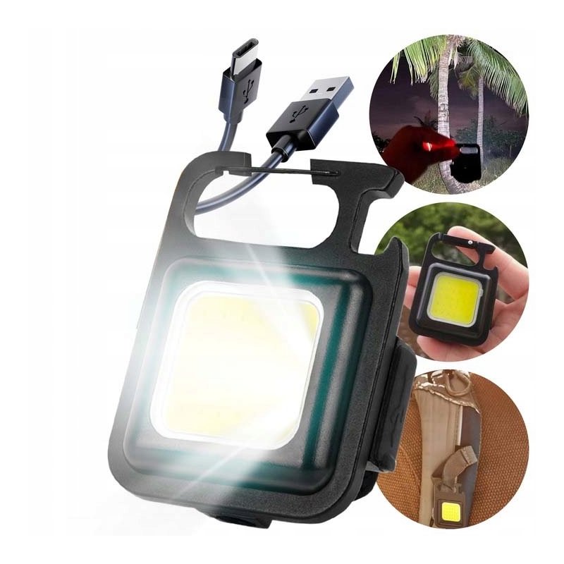 Latarka multi 5w1 LED COB mini kieszonkowa na USB + magnes brelok otwieracz