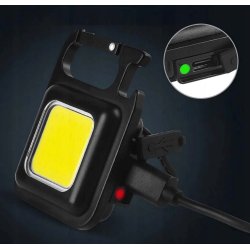 Latarka multi 5w1 LED COB mini kieszonkowa na USB + magnes brelok otwieracz