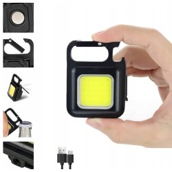 Latarka multi 5w1 LED COB mini kieszonkowa na USB + magnes brelok otwieracz