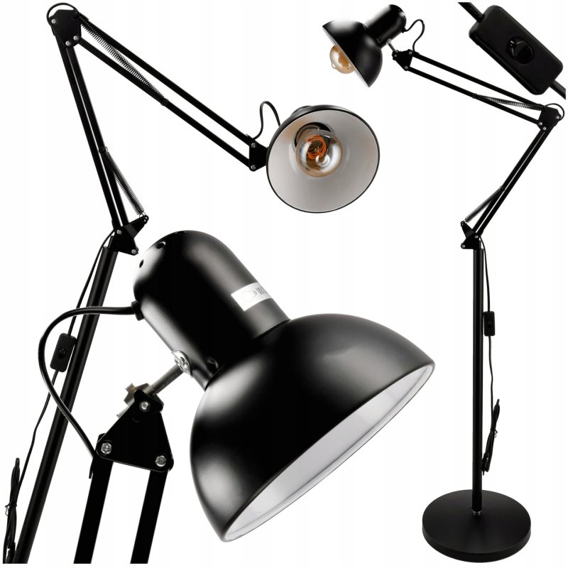 Lampa stojąca podłogowa loft led pojedyncza 1x E27 regulowana czarna 185cm