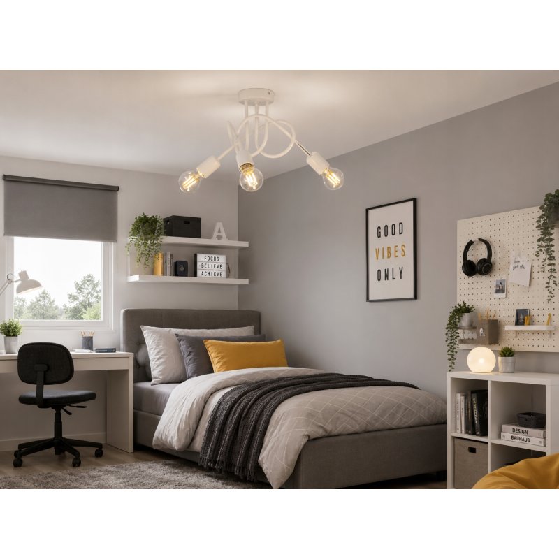 LAMPA SUFITOWA ŻYRANDOL LOFT EDISON BIAŁA WISZĄCA KRĘCONA E27