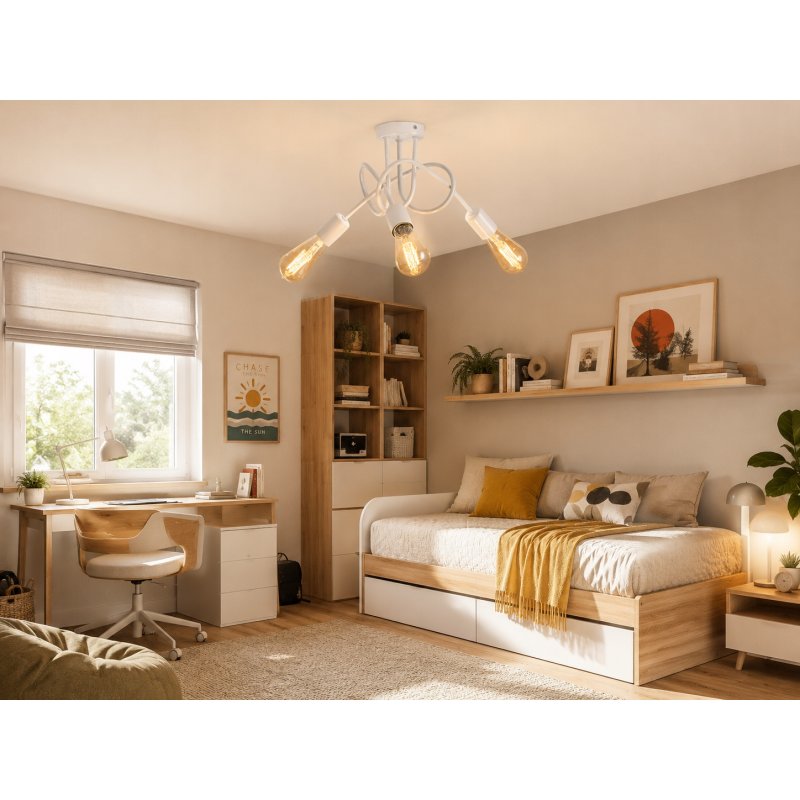 LAMPA SUFITOWA ŻYRANDOL LOFT EDISON BIAŁA WISZĄCA KRĘCONA E27