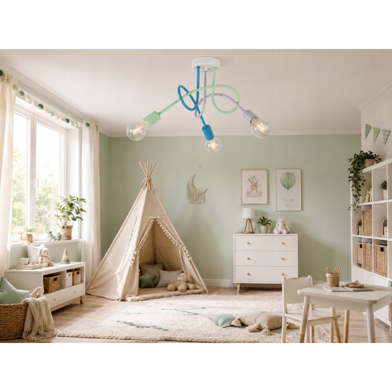 LAMPA WISZĄCA SUFITOWA ŻYRANDOL DZIECI PASTI MULTI PASTELOWA KRĘCONA E27