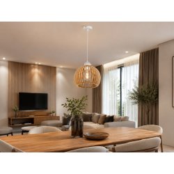 LAMPA WISZĄCA SUFITOWA ZWIS ŻYRANDOL BOHO LOFT DREWNIANA BAMBUS KLOSZ KULA