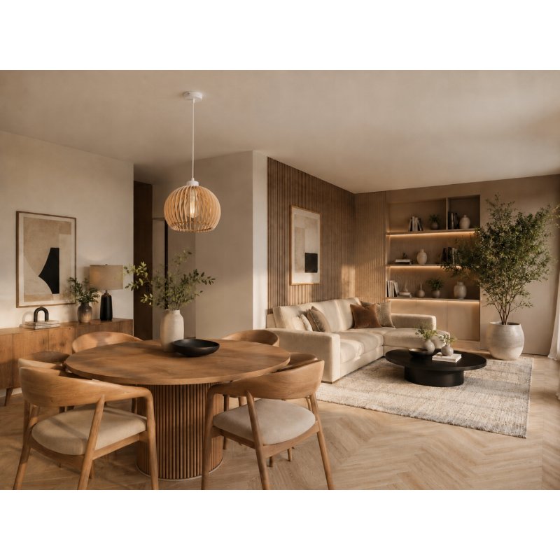 LAMPA WISZĄCA SUFITOWA ZWIS ŻYRANDOL BOHO LOFT DREWNIANA BAMBUS KLOSZ KULA