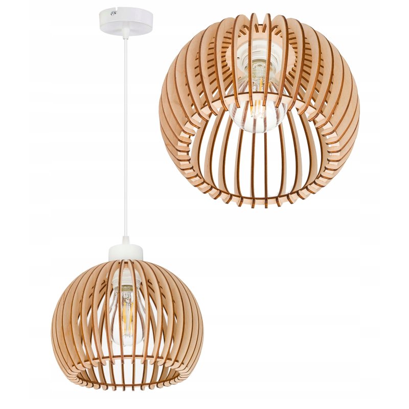 LAMPA WISZĄCA SUFITOWA ZWIS ŻYRANDOL BOHO LOFT DREWNIANA BAMBUS KLOSZ KULA