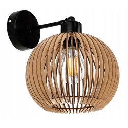 LAMPA KINKIET ŚCIENNY STAŁY LOFT RUSTYKALNY DREWNIANY KULA DREWNO E27