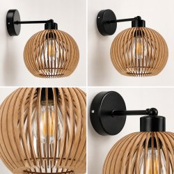 LAMPA KINKIET ŚCIENNY STAŁY LOFT RUSTYKALNY DREWNIANY KULA DREWNO E27