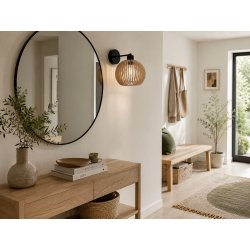 LAMPA KINKIET ŚCIENNY STAŁY LOFT RUSTYKALNY DREWNIANY KULA DREWNO E27