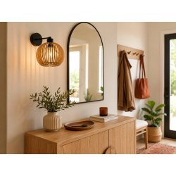 LAMPA KINKIET ŚCIENNY STAŁY LOFT RUSTYKALNY DREWNIANY KULA DREWNO E27