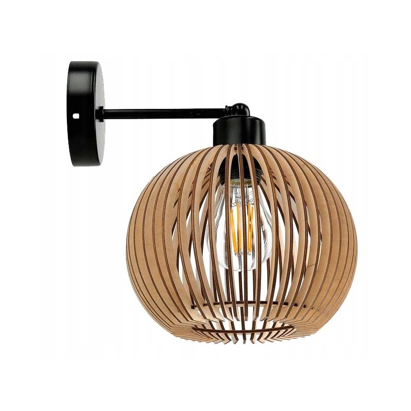 LAMPA KINKIET ŚCIENNY STAŁY LOFT RUSTYKALNY DREWNIANY KULA DREWNO E27