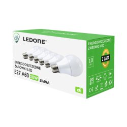 6x Żarówka LED E27 A60 10W Barwa biała ZIMNA Premium Zestaw LEDOWY