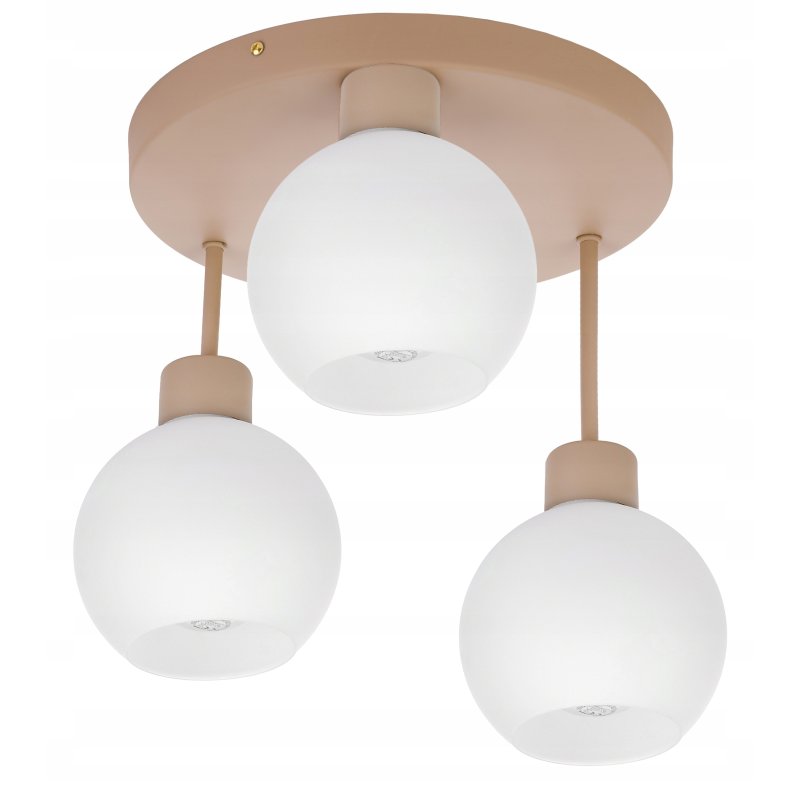 LAMPA WISZĄCA SUFITOWA PLAFON ŻYRANDOL stały 3x E27 KASZMIR beż klosz KULA