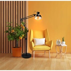 Lampa stojąca podłogowa loft led pojedyncza 1x E27 regulowana czarna 185cm